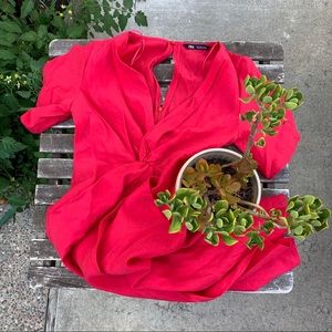 Zara Fuschia Crepe Knotted Midi Dress Size S NWT